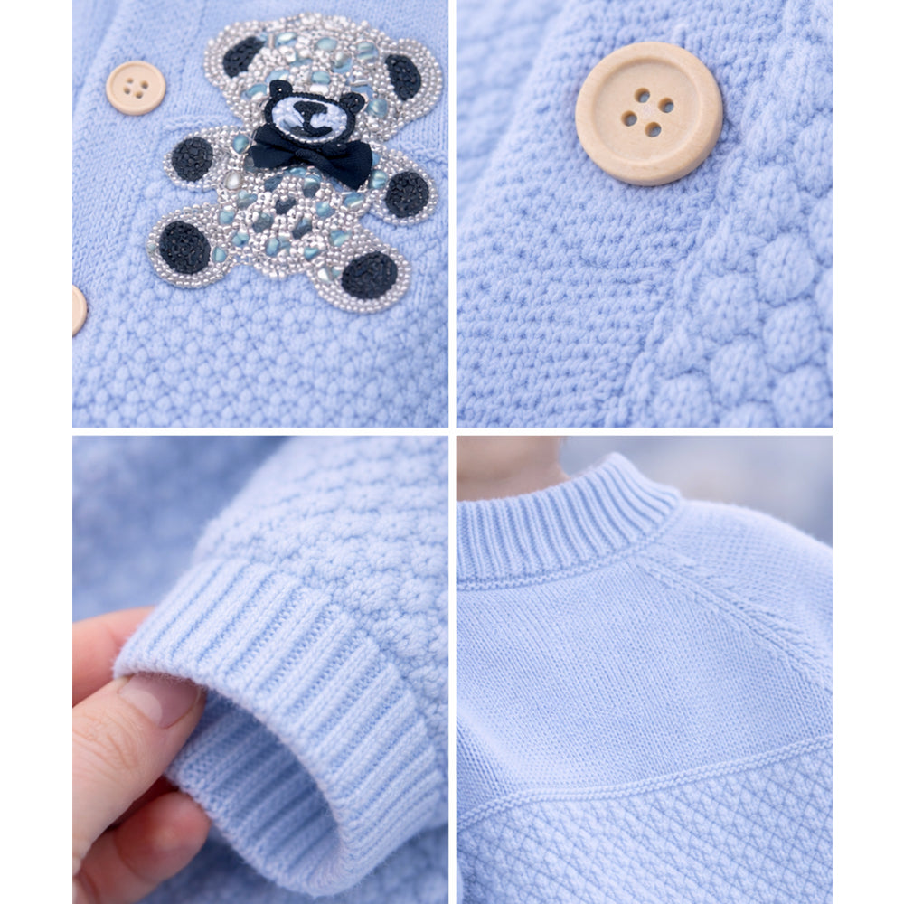 Blue Diamond Teddy Full Sleeves Jumpsuit Winter Romper with Cap for Tiny Toddlers