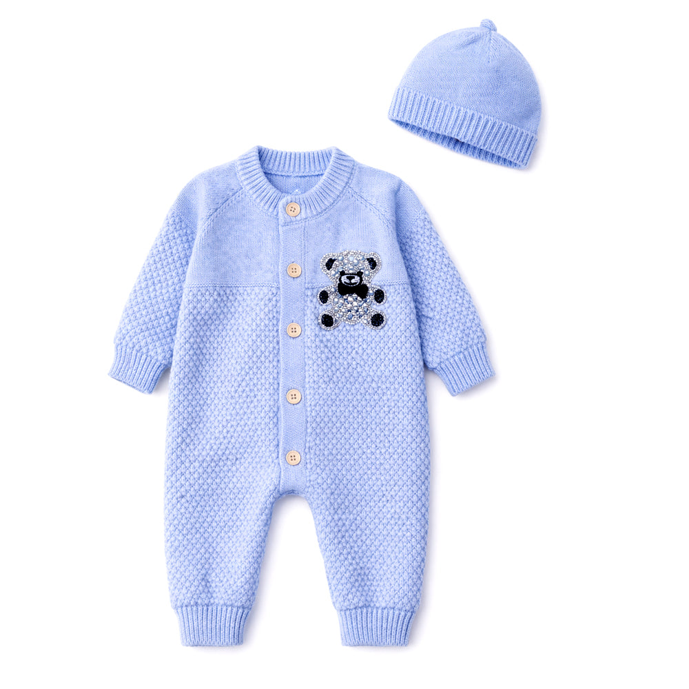 Blue Diamond Teddy Full Sleeves Jumpsuit Winter Romper with Cap for Tiny Toddlers
