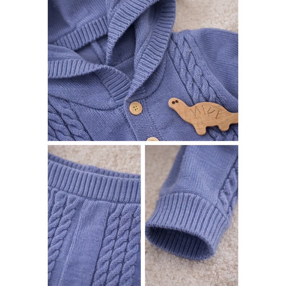 Blue Dino Full Sleeves Jumpsuit Hoodie Winter Romper for Tiny Toddlers