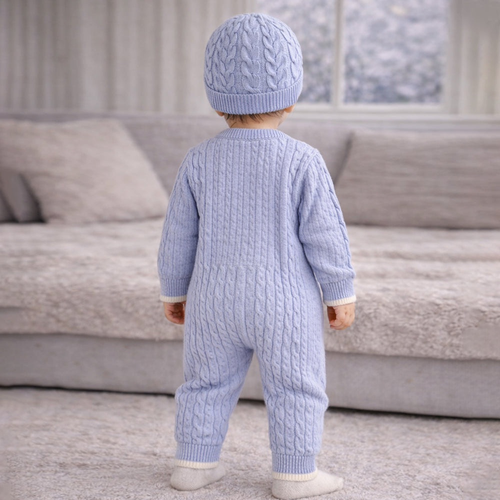 Blue Lion Face Full Sleeves Jumpsuit Romper with Cap for Tiny Toddlers