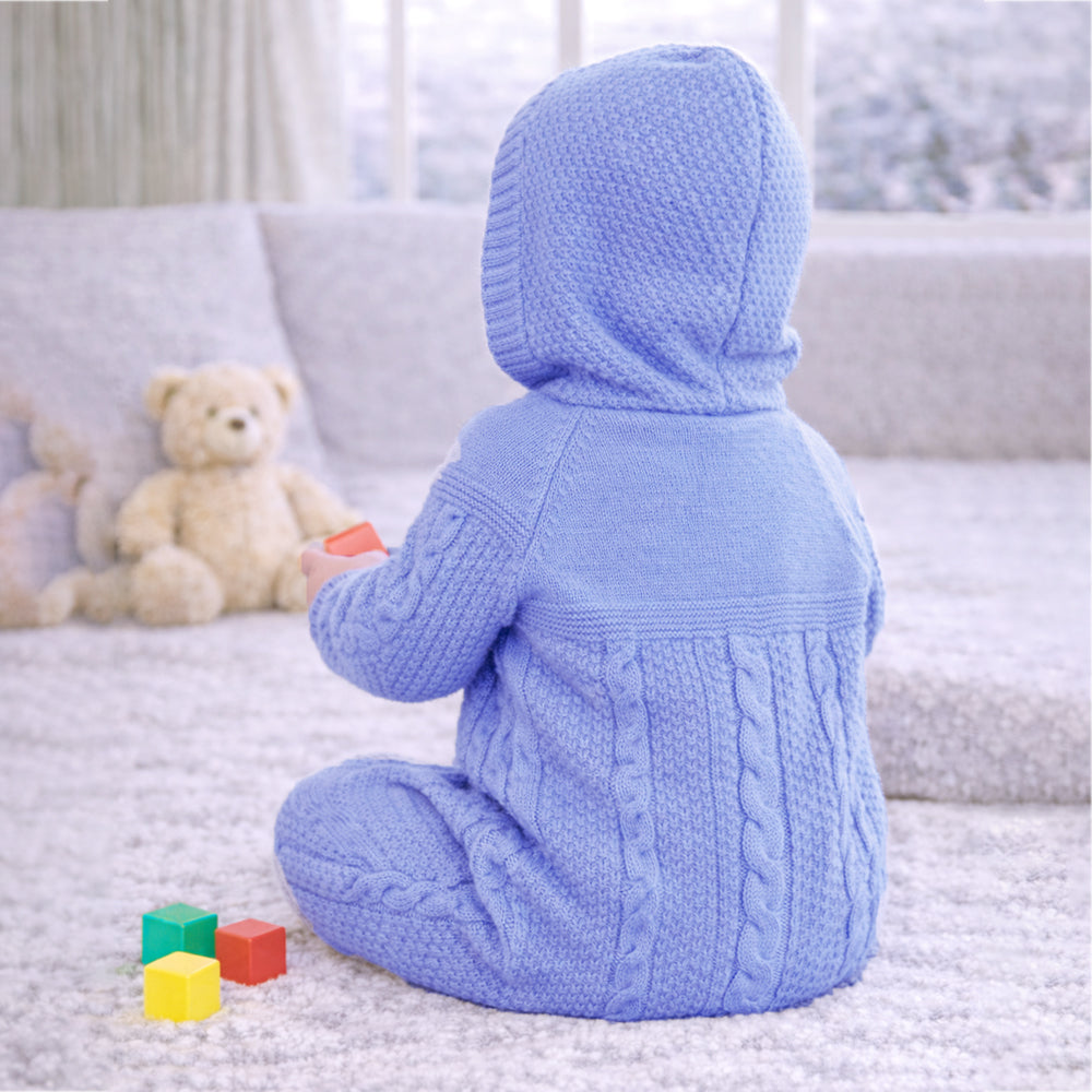 Blue Bow Patterned knit Full Sleeves Jumpsuit Hoodie Romper for Tiny Toddlers