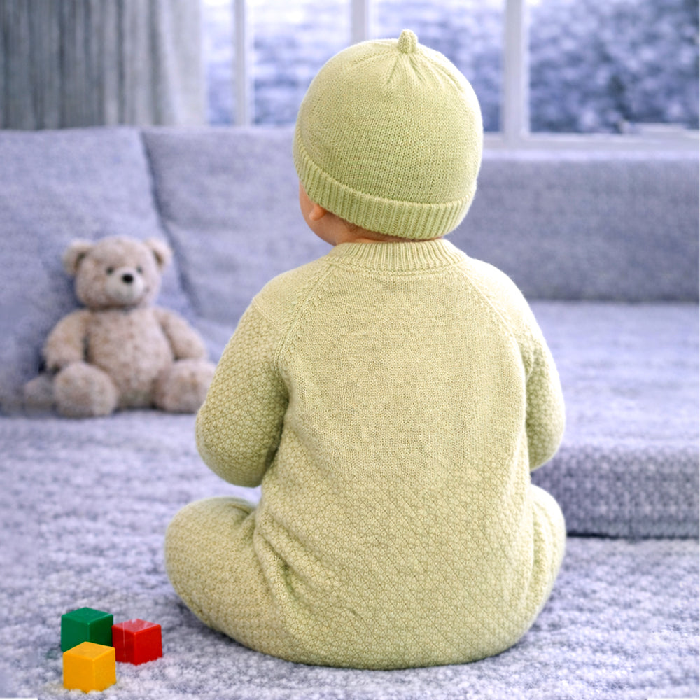 Green Diamond Teddy Full Sleeves Jumpsuit Romper with Cap for Tiny Toddlers
