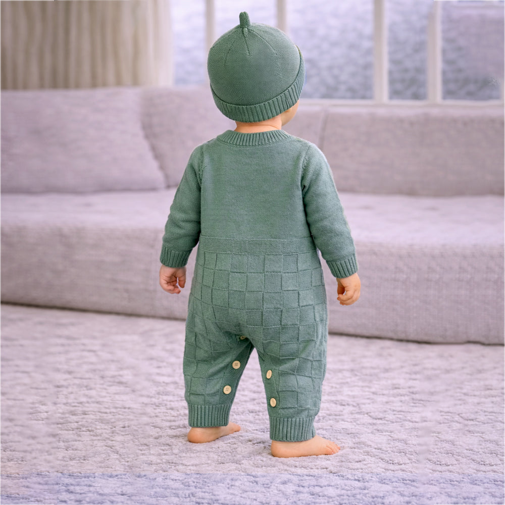 Green Panda Full Sleeves Jumpsuit winter Romper with Cap for Tiny Toddlers