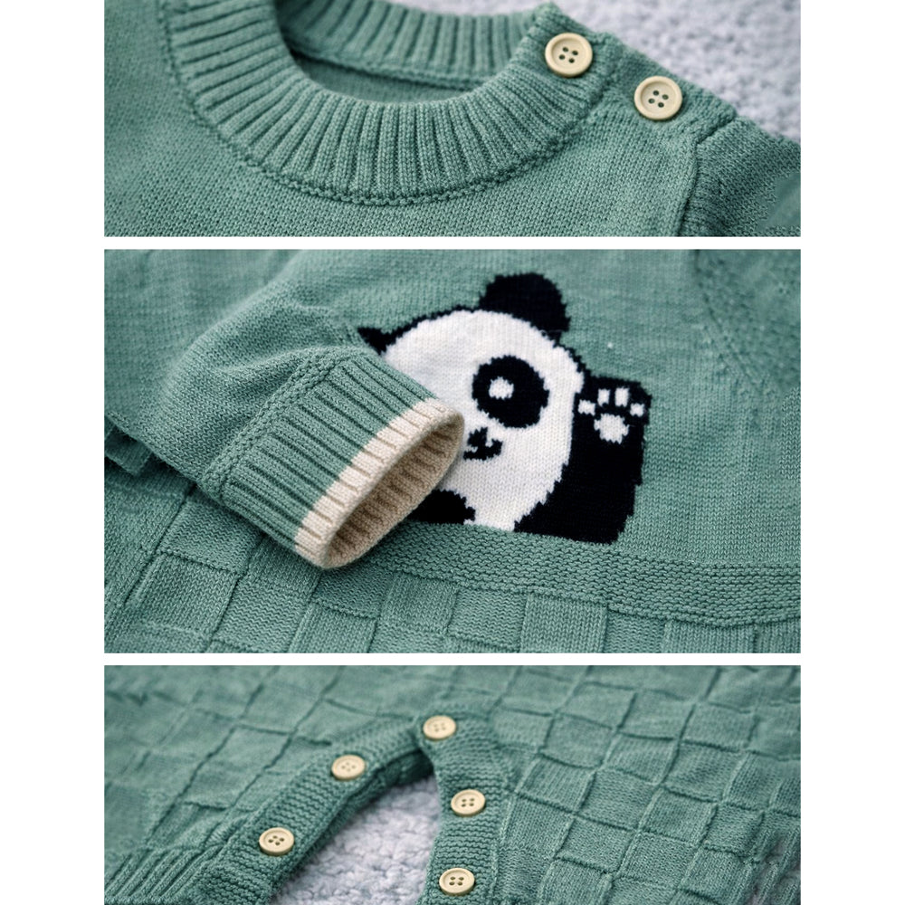 Green Panda Full Sleeves Jumpsuit winter Romper with Cap for Tiny Toddlers