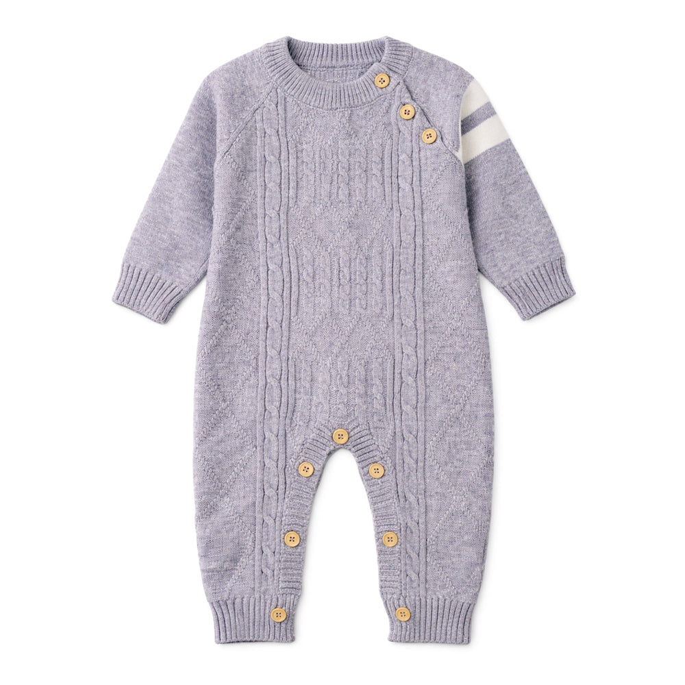 Grey White Stripes Full Sleeves Jumpsuit Winter Romper with Cap for Tiny Toddlers