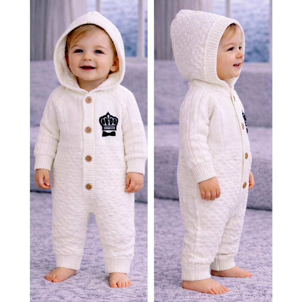 Ivory Crown Full Sleeves Jumpsuit Hoodie Winter Romper for Tiny Toddlers