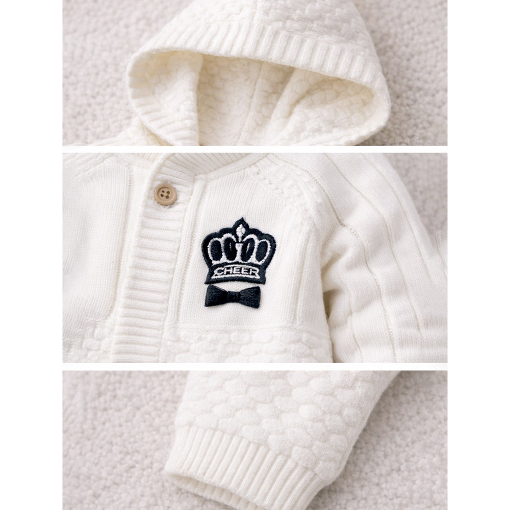 Ivory Crown Full Sleeves Jumpsuit Hoodie Winter Romper for Tiny Toddlers