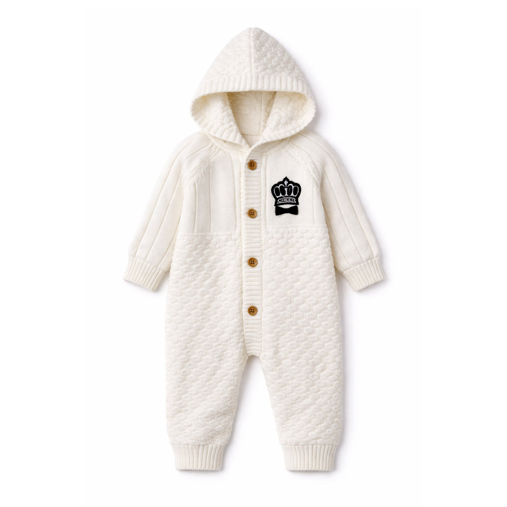 Ivory Crown Full Sleeves Jumpsuit Hoodie Winter Romper for Tiny Toddlers