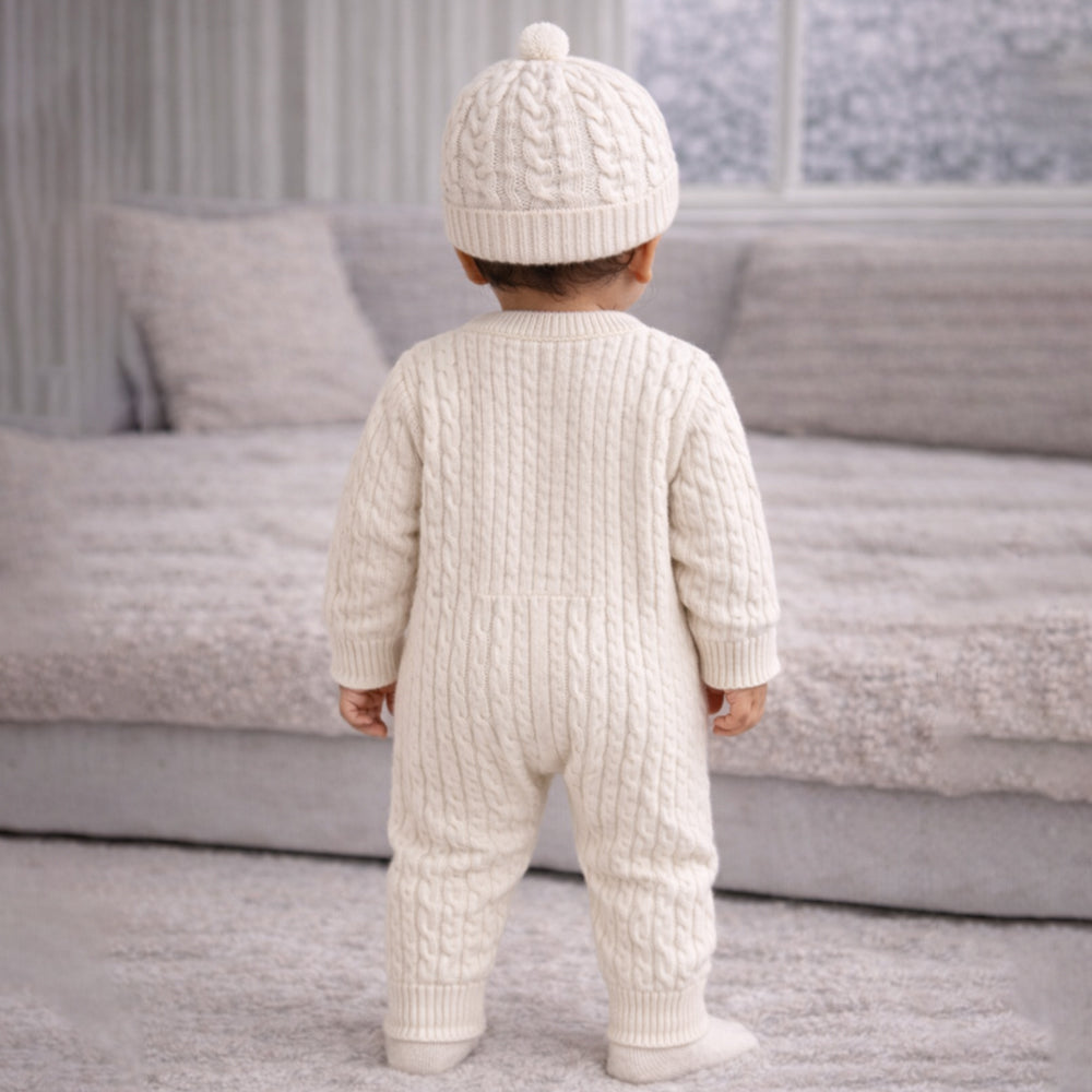 Ivory Lion Face Sleeves Jumpsuit Romper with Cap for Tiny Toddlers