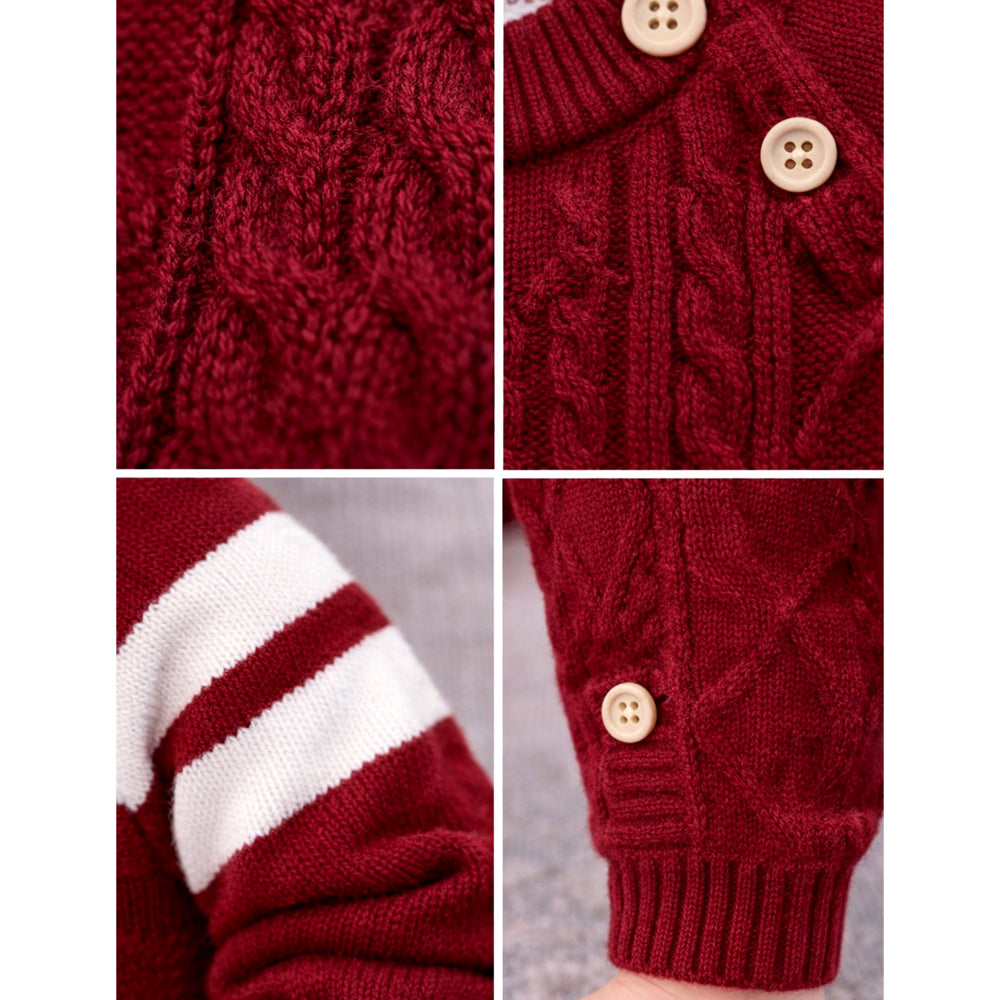 Maroon White Stripes Full Sleeves Jumpsuit Winter Romper with Cap for Tiny Toddlers