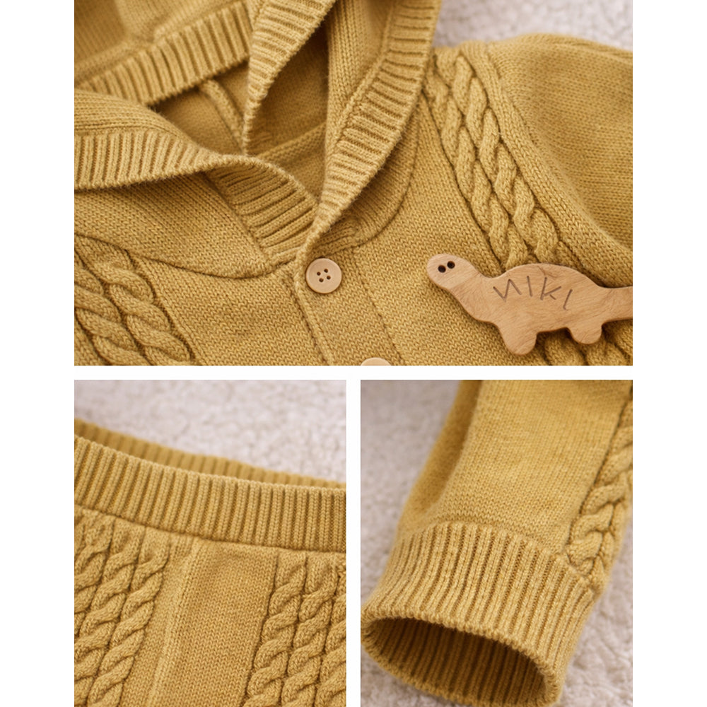 Olive Dino Full Sleeves Jumpsuit Hoodie Winter Romper for Tiny Toddlers