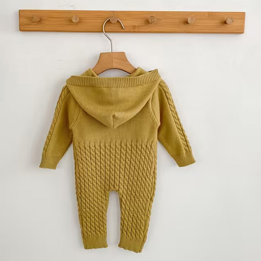 Olive Dino Full Sleeves Jumpsuit Hoodie Winter Romper for Tiny Toddlers