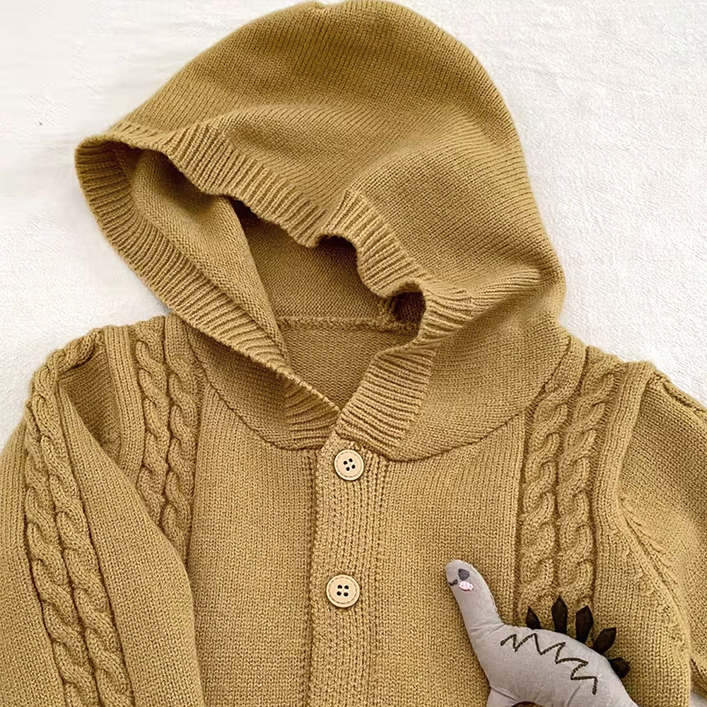 Olive Dino Full Sleeves Jumpsuit Hoodie Winter Romper for Tiny Toddlers