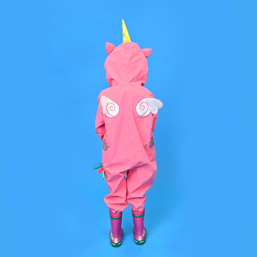 Bright Pink Magical Unicorn Theme All Over Jumpsuit / Playsuit Raincoat for Kids