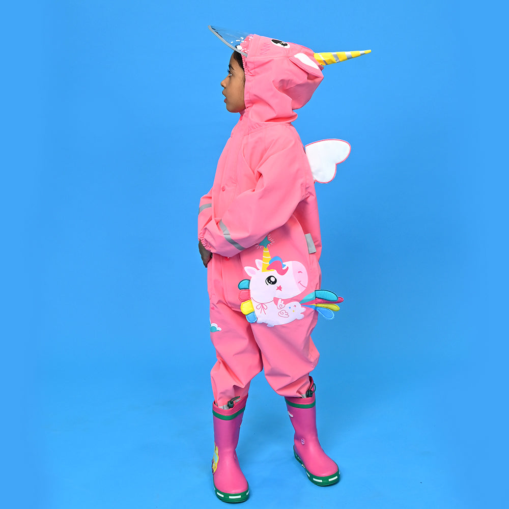 Bright Pink Magical Unicorn Theme All Over Jumpsuit / Playsuit Raincoat for Kids