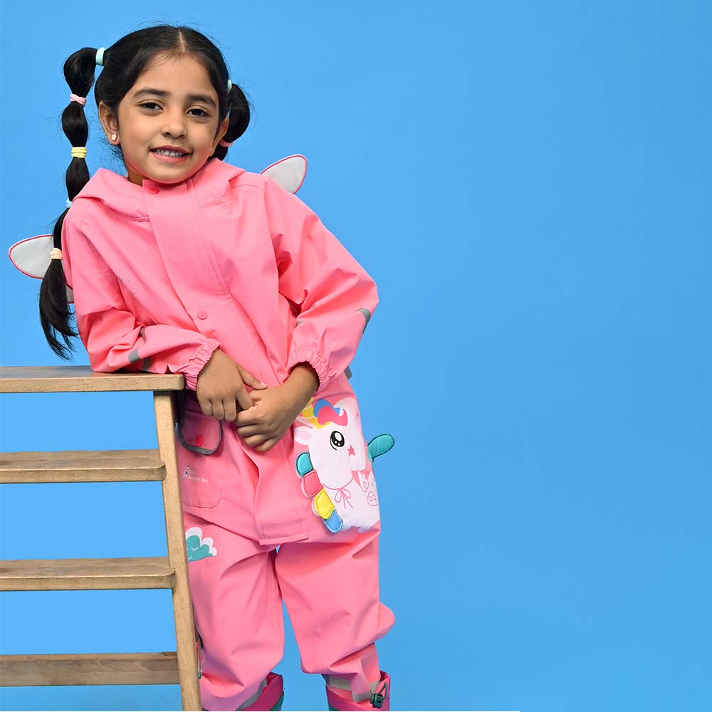 Bright Pink Magical Unicorn Theme All Over Jumpsuit / Playsuit Raincoat for Kids