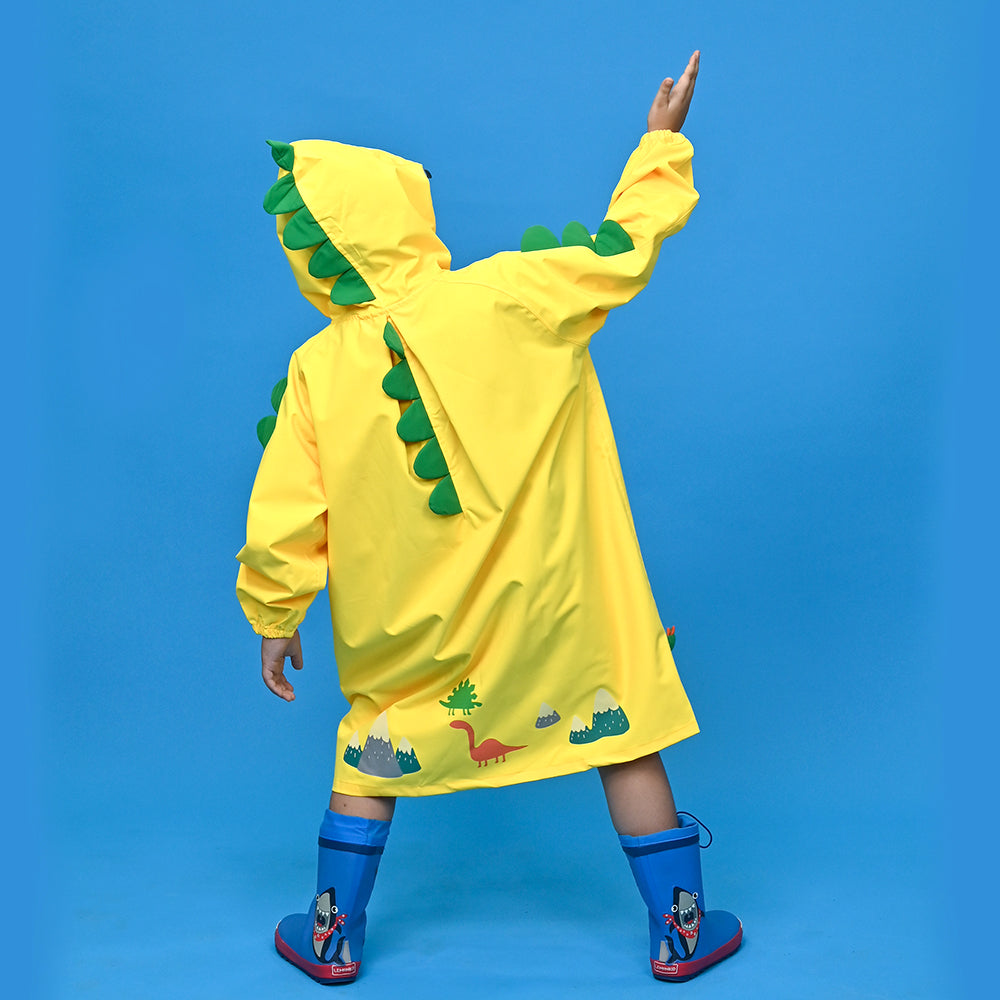 Bright Yellow 3d Dino Theme Raincoat for Kids