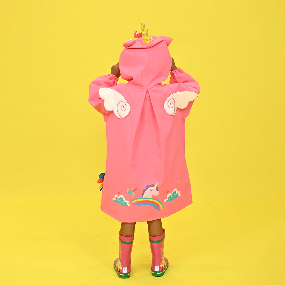 Bright Pink Magical Unicorn Theme Raincoat for Kids