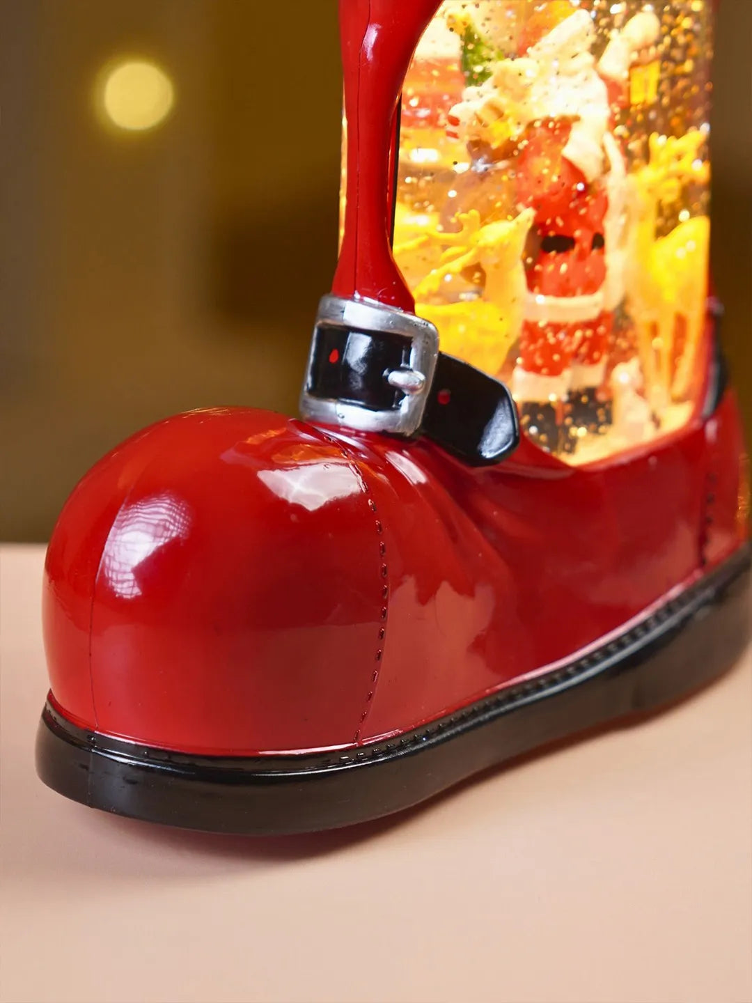 Santa & 2 Deers Red Boot with Musical Glitter Water Lights, Christmas Home Décor