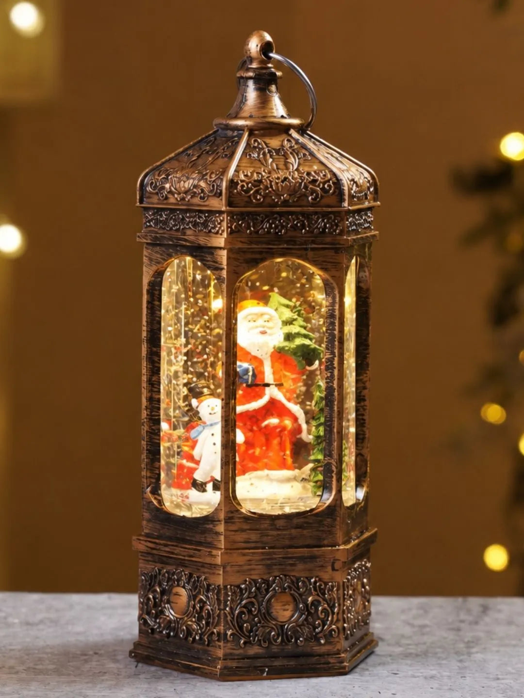 Santa Rotating Antique Lantern with Musical Glitter Water and Lights, Christmas Home Décor