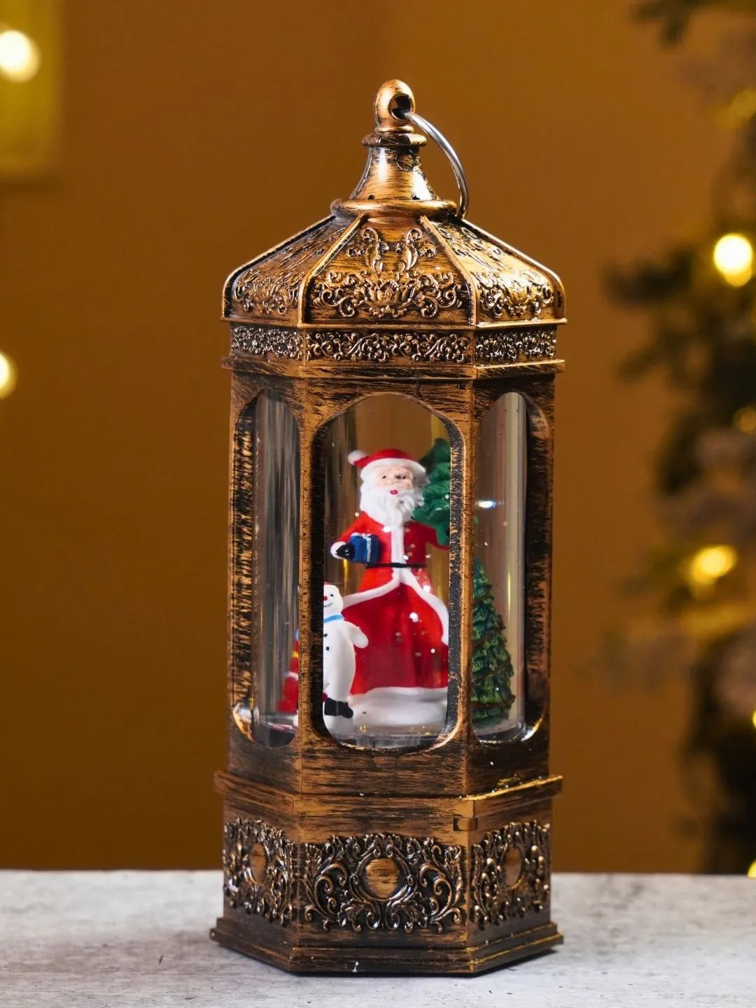 Santa Rotating Antique Lantern with Musical Glitter Water and Lights, Christmas Home Décor