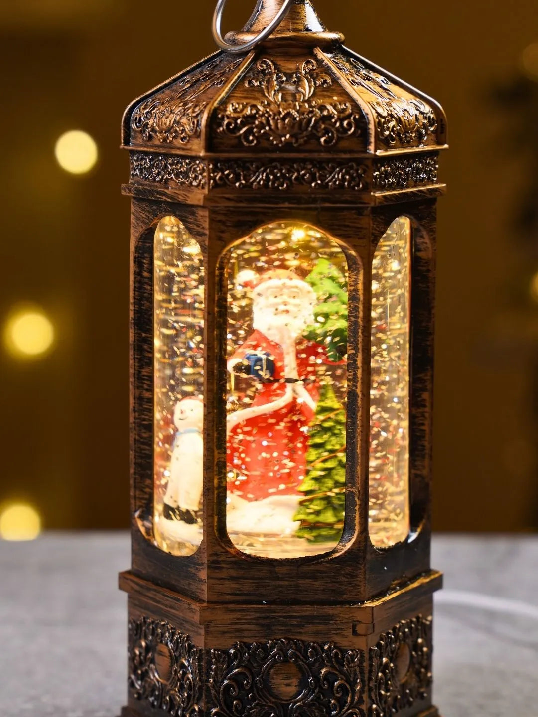 Santa Rotating Antique Lantern with Musical Glitter Water and Lights, Christmas Home Décor