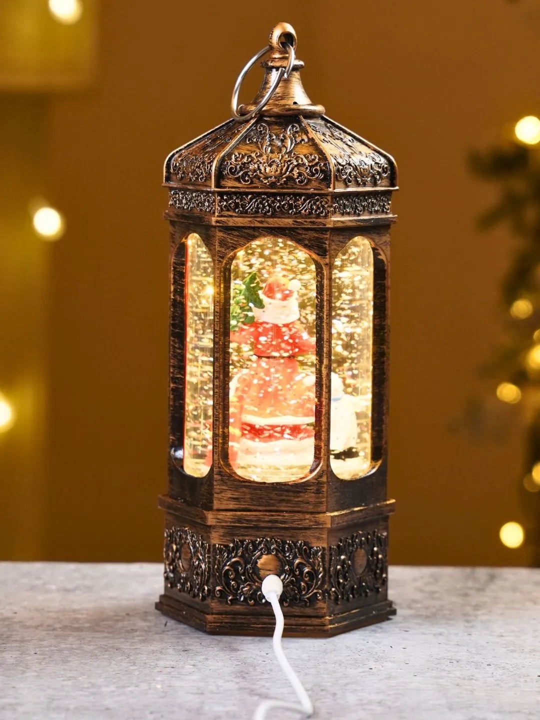 Santa Rotating Antique Lantern with Musical Glitter Water and Lights, Christmas Home Décor