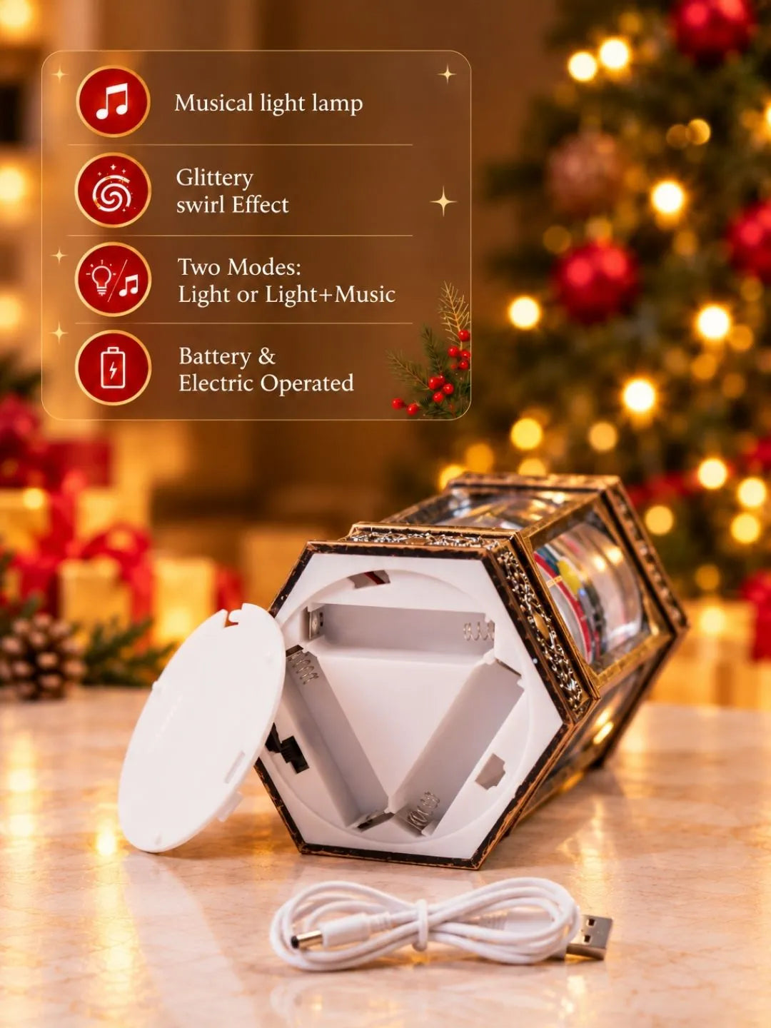 Santa Rotating Antique Lantern with Musical Glitter Water and Lights, Christmas Home Décor