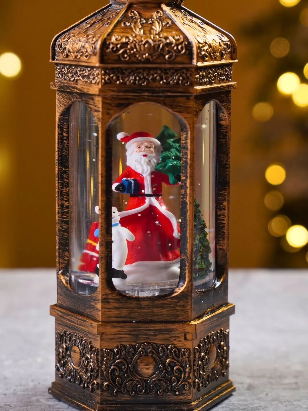 Santa Rotating Antique Lantern with Musical Glitter Water and Lights, Christmas Home Décor