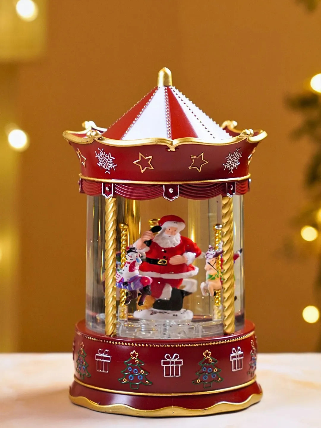 Santa Rotating Carousel, with Musical Glitter Water& Lights, Christmas Home Décor