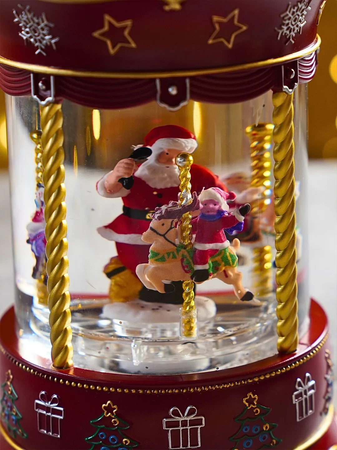 Santa Rotating Carousel, with Musical Glitter Water& Lights, Christmas Home Décor