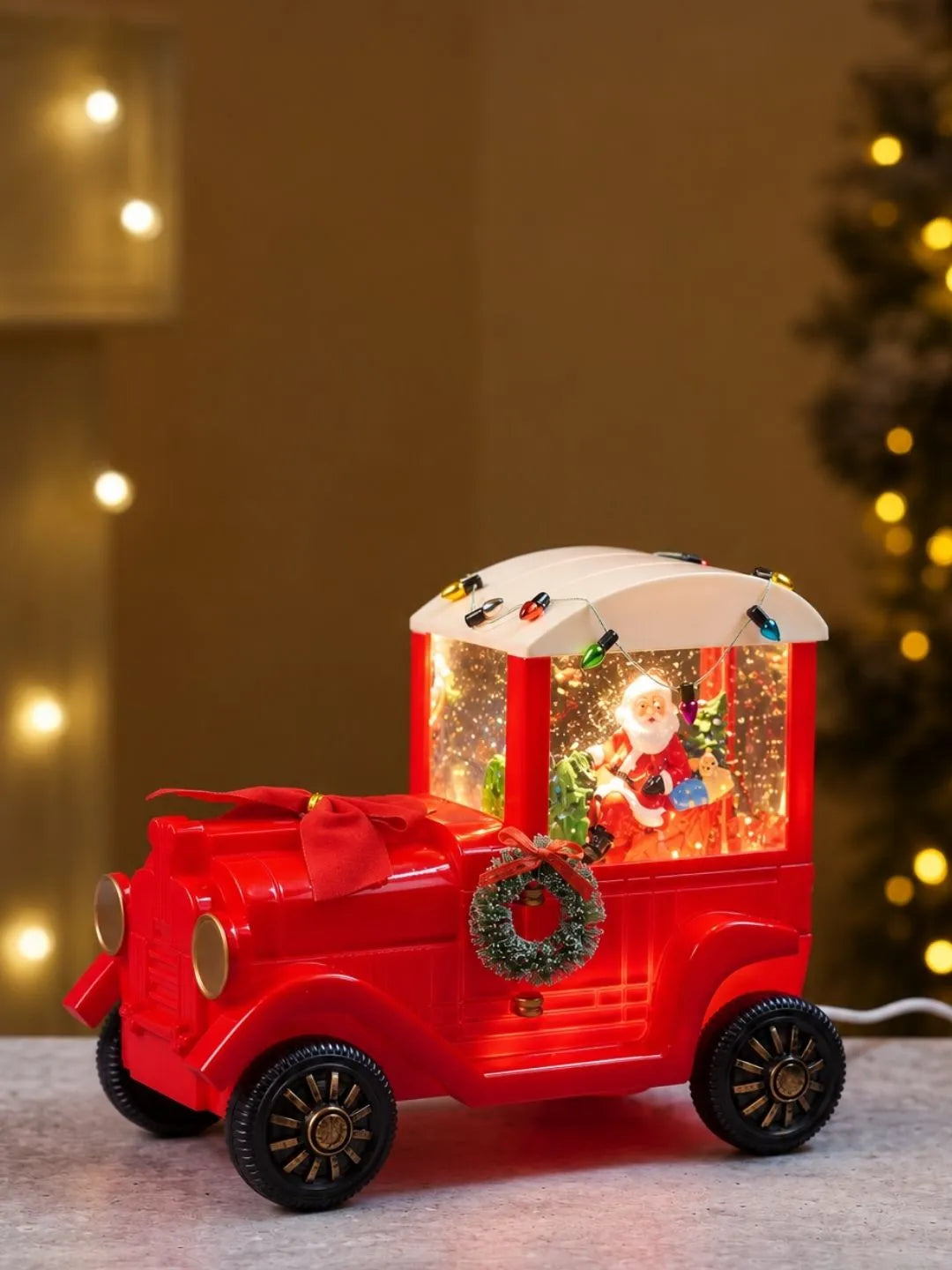 Santa Express Red Bow Truck, with Musical Glitter Water & Lights, Christmas Home Décor