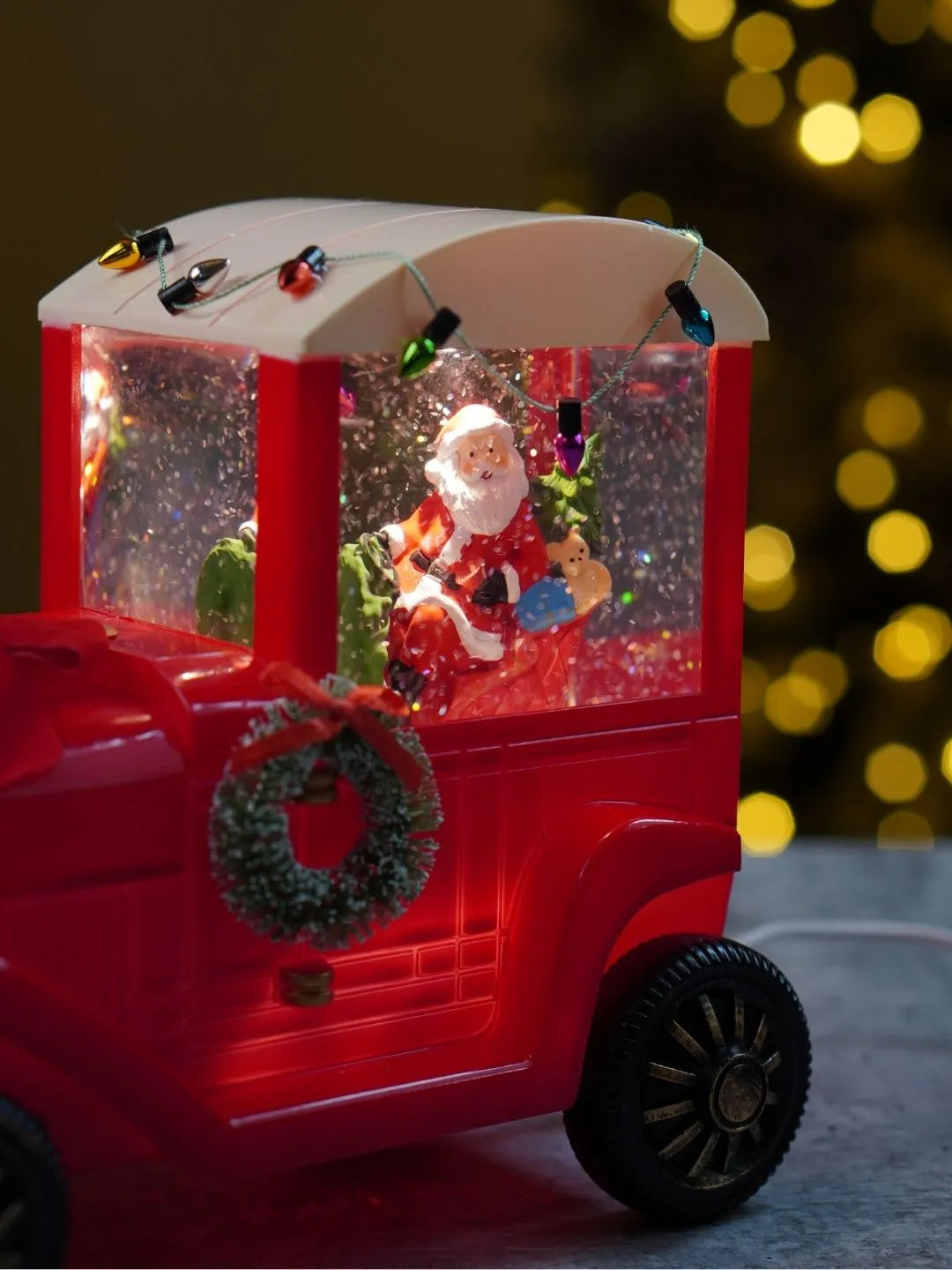 Santa Express Red Bow Truck, with Musical Glitter Water & Lights, Christmas Home Décor