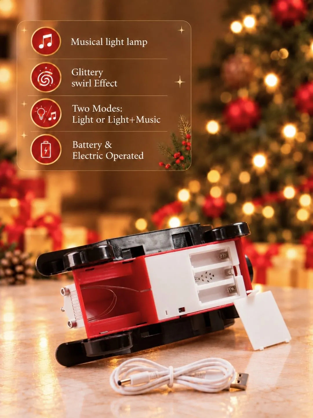 Santa Express Red Bow Truck, with Musical Glitter Water & Lights, Christmas Home Décor