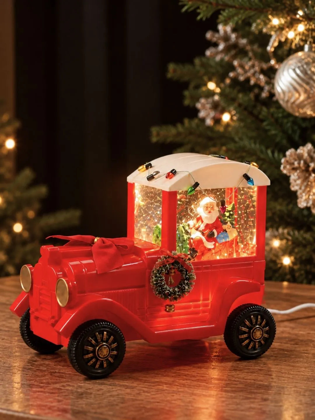 Santa Express Red Bow Truck, with Musical Glitter Water & Lights, Christmas Home Décor