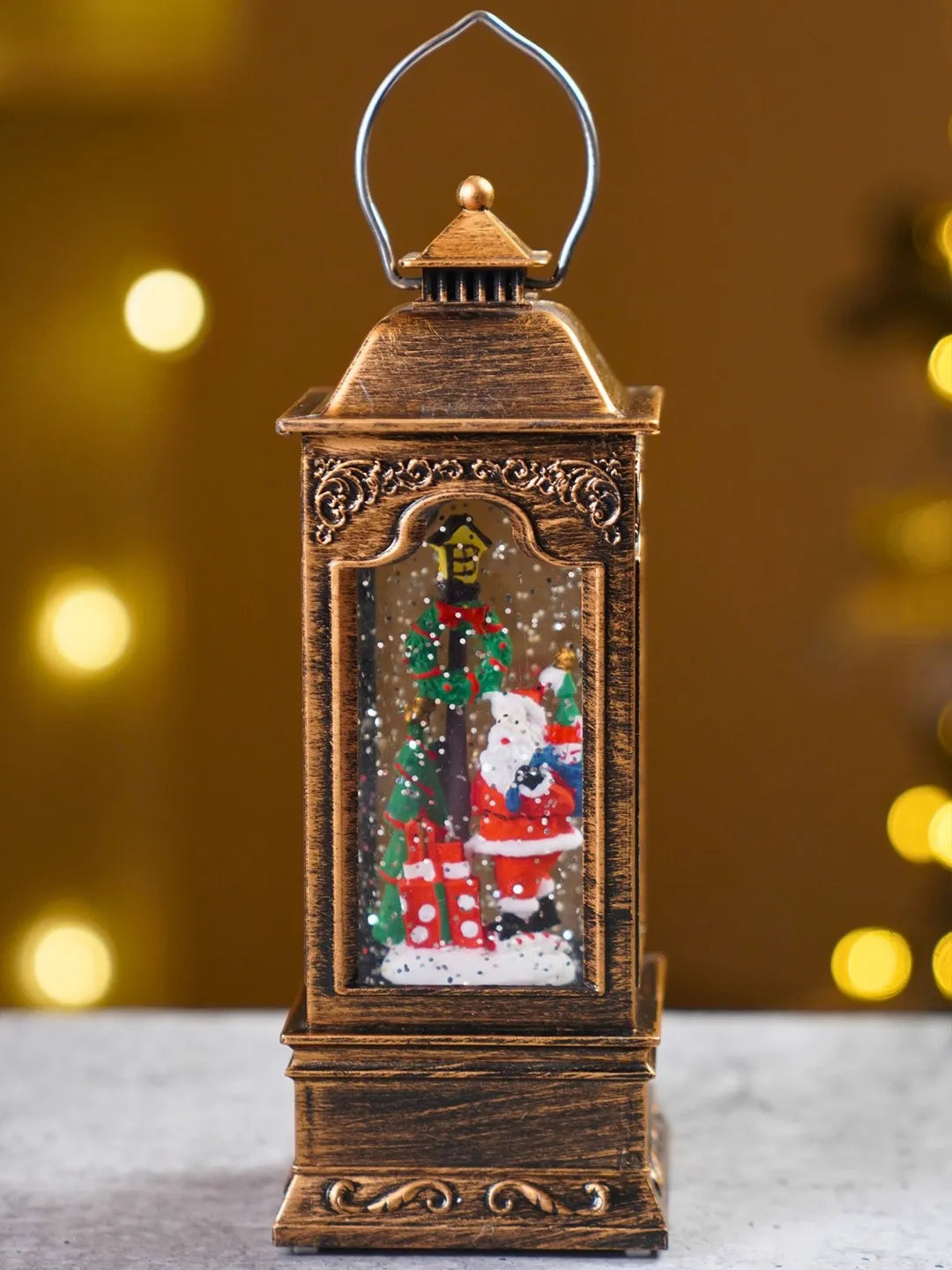 Santa & Christmas Wreath Lamppost with Musical Glitter Water and Lights, Christmas Home Décor
