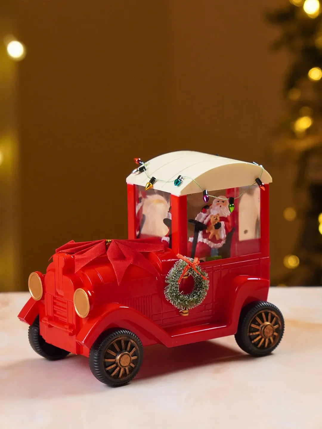 Santa with Ted, Red Bow Truck, with Musical Glitter Water & Lights, Christmas Home Décor