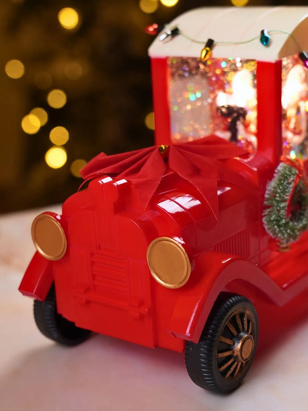 Santa with Ted, Red Bow Truck, with Musical Glitter Water & Lights, Christmas Home Décor