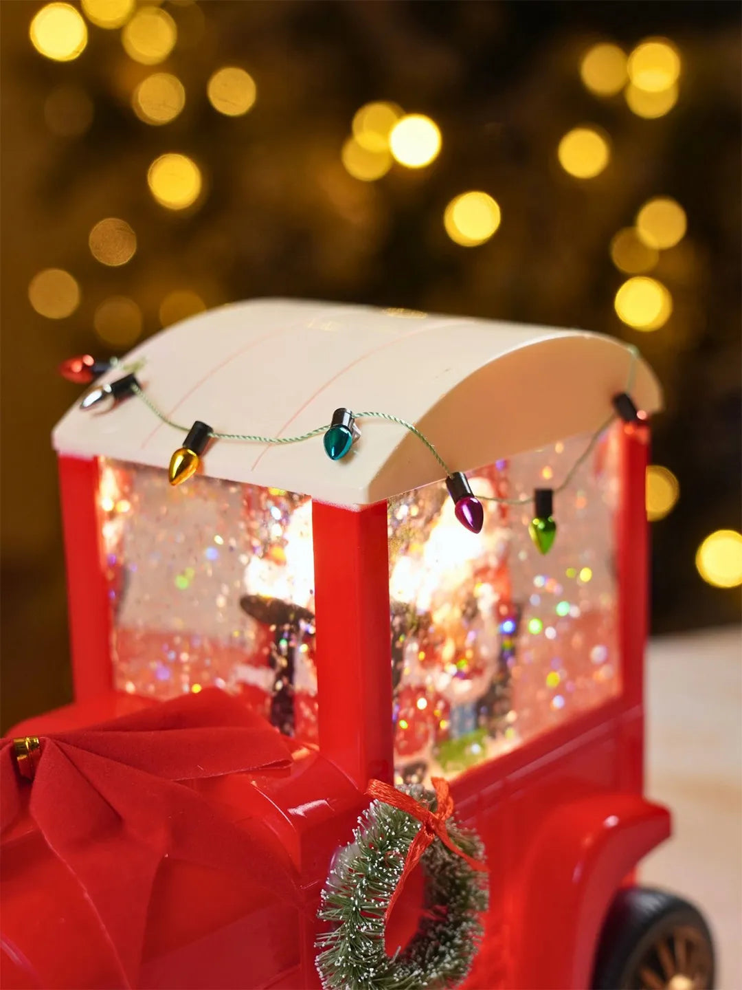 Santa with Ted, Red Bow Truck, with Musical Glitter Water & Lights, Christmas Home Décor