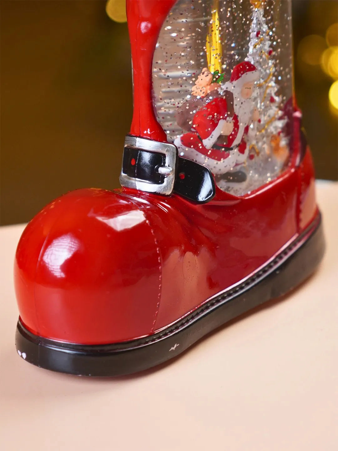 Santa & Snowy Tree Red Boot with Musical Glitter Water and Lights, Christmas Home Décor