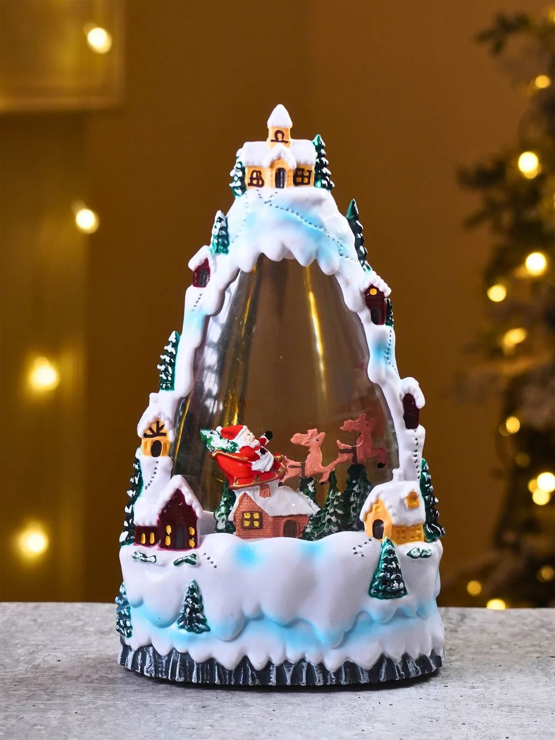 Santa White Christmas Village, with Musical Glitter Water and Lights, Christmas Home Décor