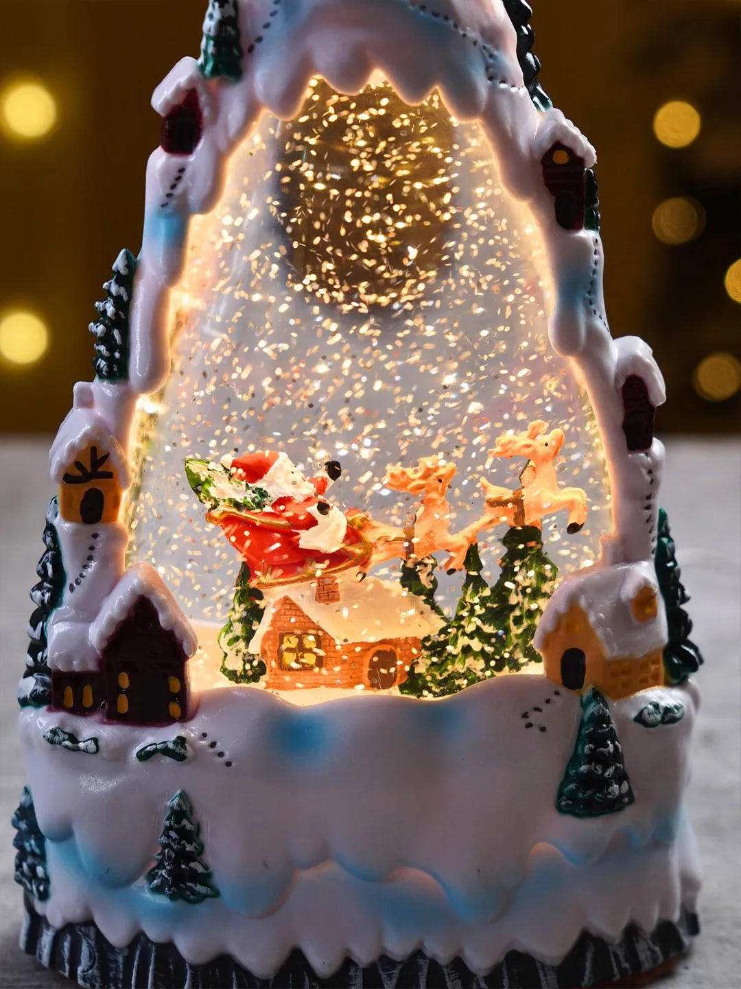 Santa White Christmas Village, with Musical Glitter Water and Lights, Christmas Home Décor