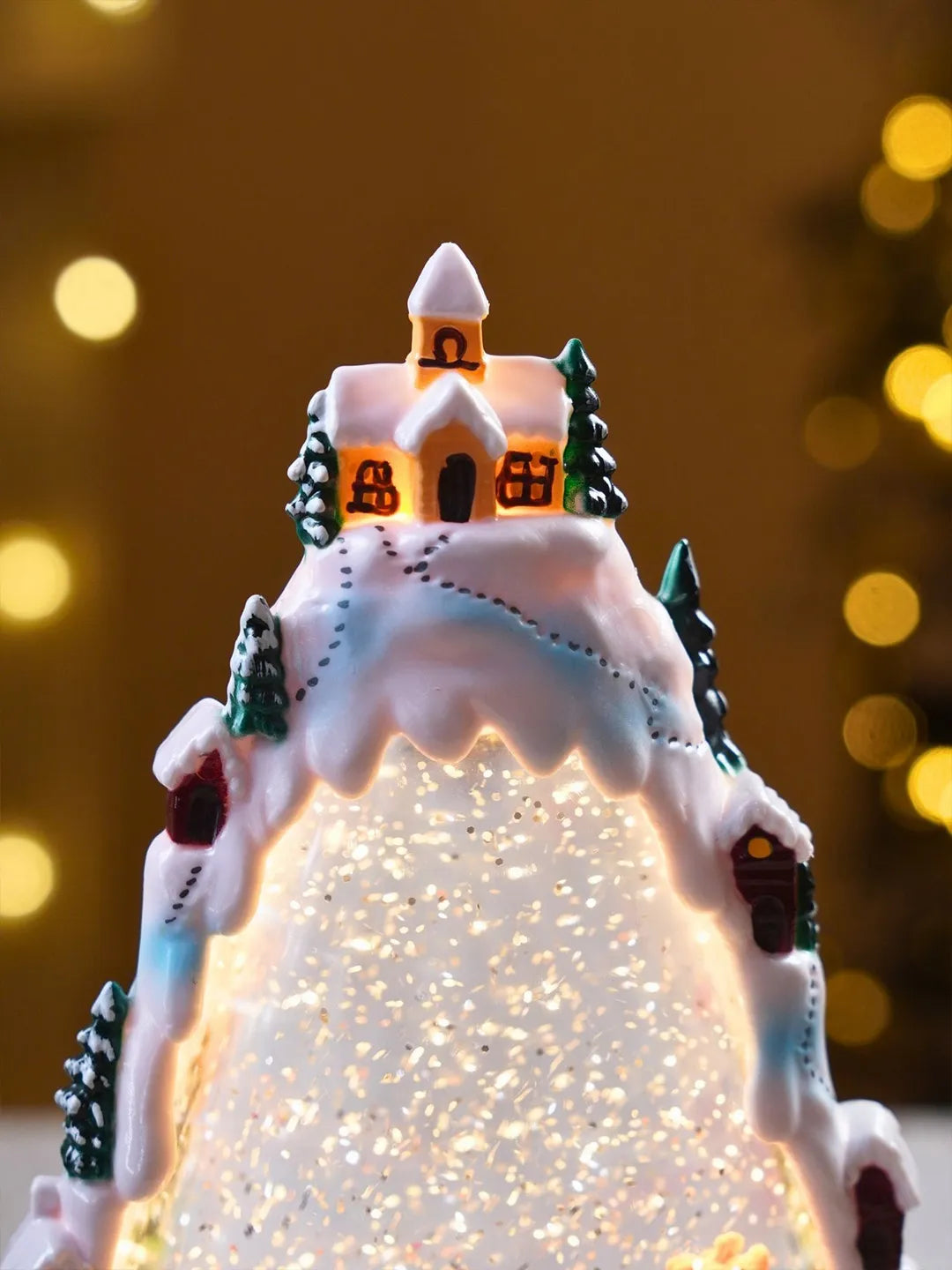 Santa White Christmas Village, with Musical Glitter Water and Lights, Christmas Home Décor