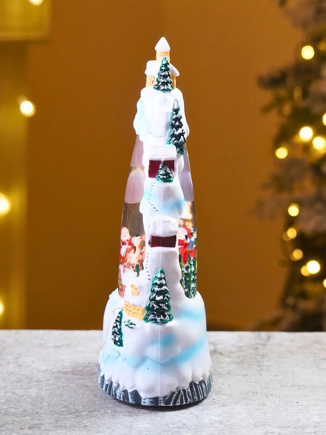Santa White Christmas Village, with Musical Glitter Water and Lights, Christmas Home Décor