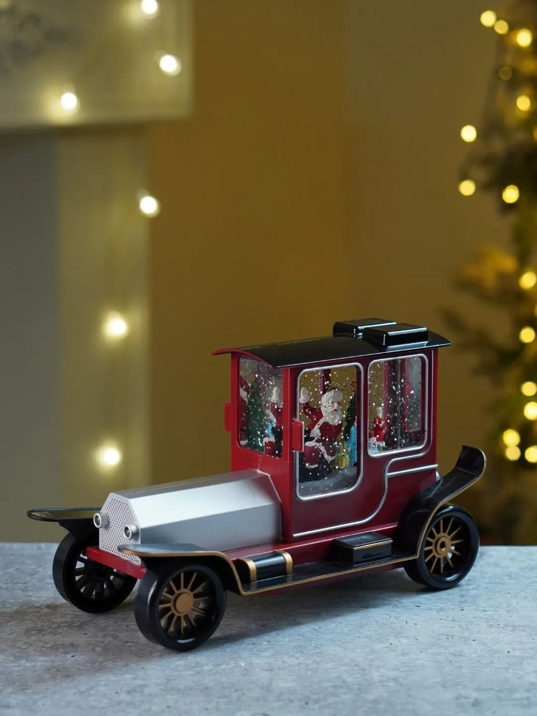Santa Vintage Car, with Musical Glitter Water and Lights, Christmas Home Décor