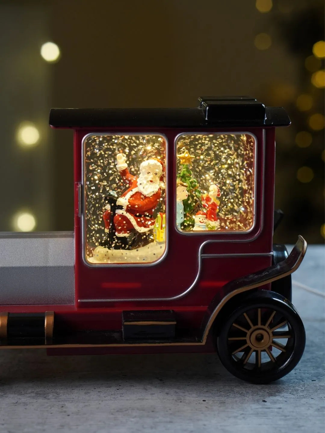 Santa Vintage Car, with Musical Glitter Water and Lights, Christmas Home Décor