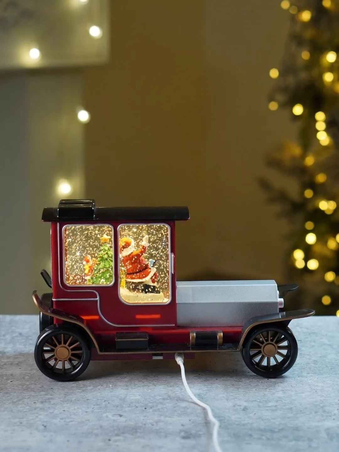 Santa Vintage Car, with Musical Glitter Water and Lights, Christmas Home Décor