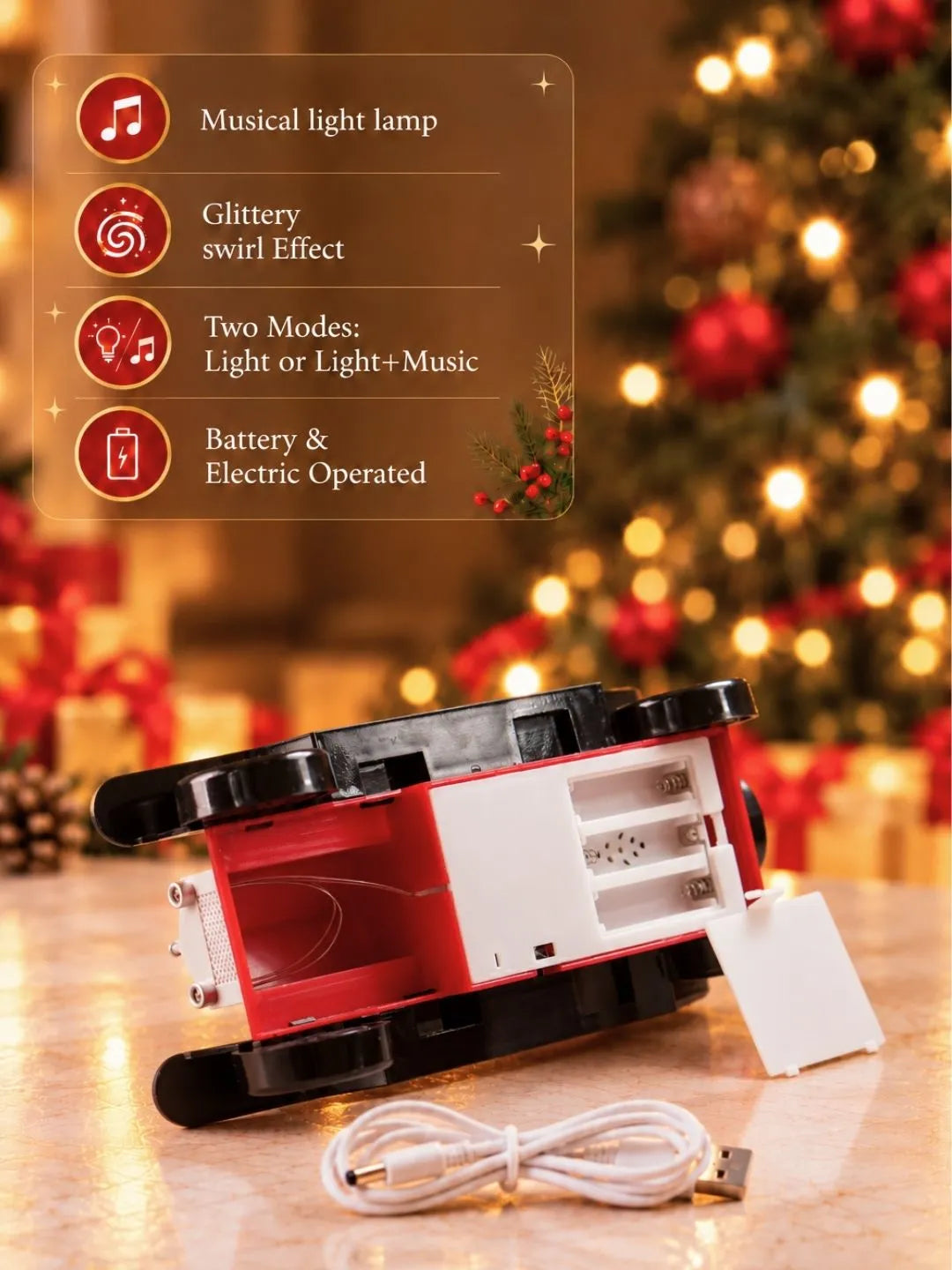 Santa Vintage Car, with Musical Glitter Water and Lights, Christmas Home Décor