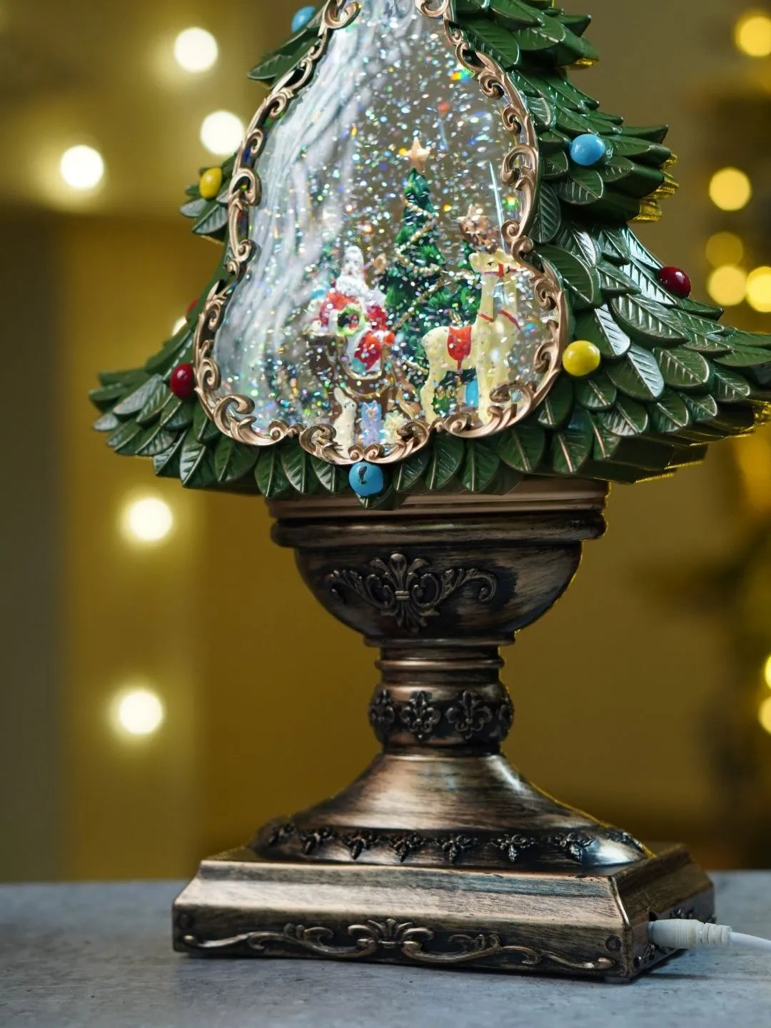 Santa & Camel Green & Gold Tree, with Musical Glitter Water Lights, Christmas Home Décor