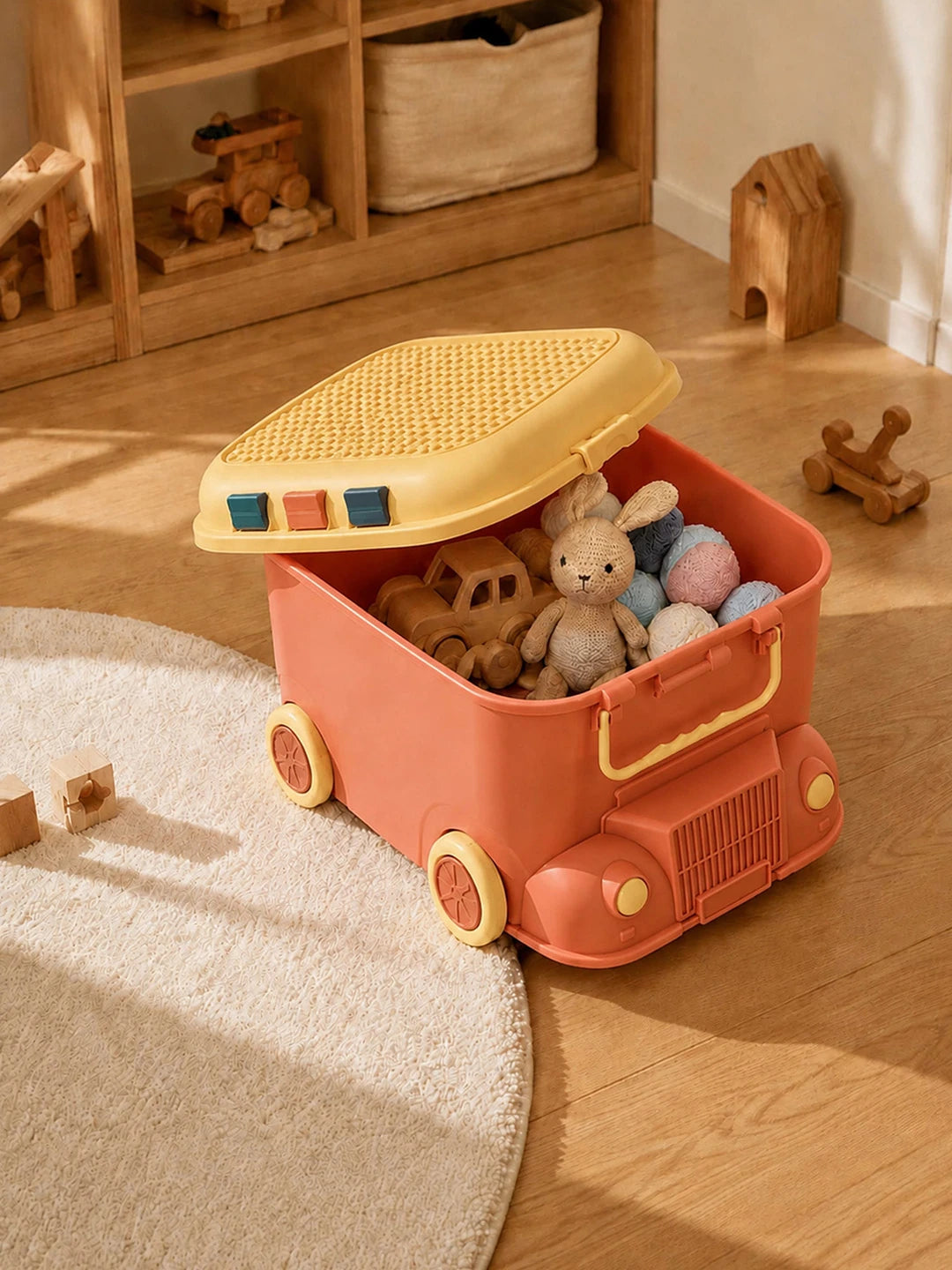 Orange Cartoon Toy Bus-Shaped Kids Mini Toys/Cars Storage Box